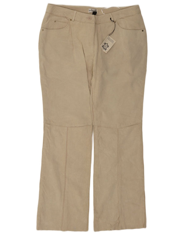 Pantaloni vintage de damă cu talie înaltă din piele intoarsa UK 20 2XL W34 L33 piele bej