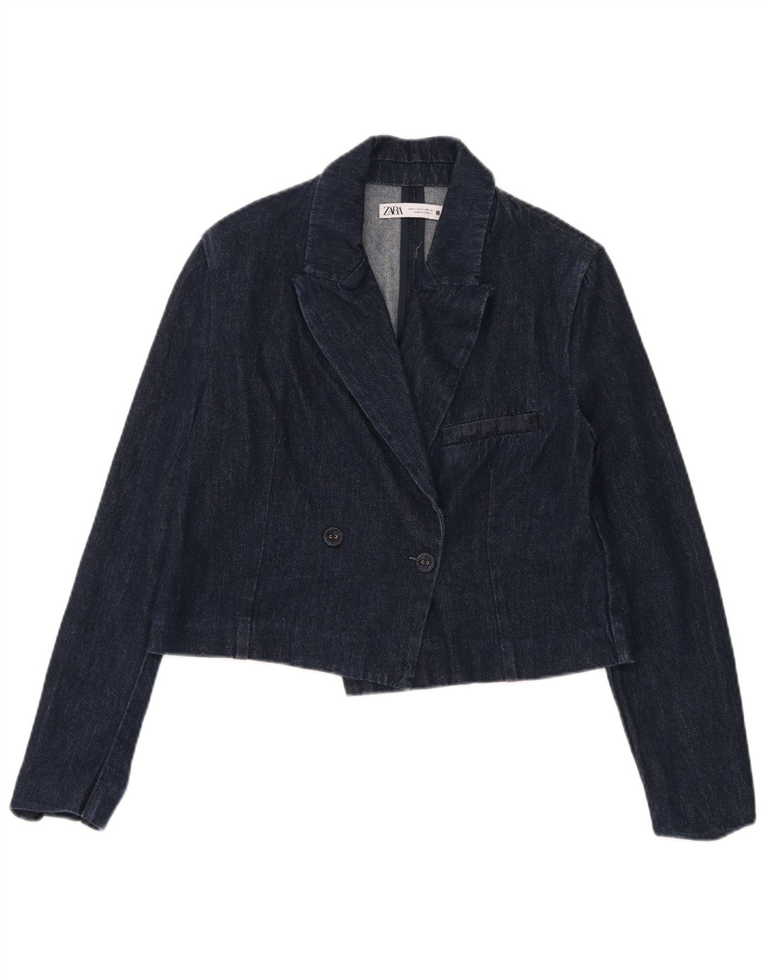 Jachetă Blazer de denim cu două piept pentru femei Zara UK 10 Mic Bleumarin