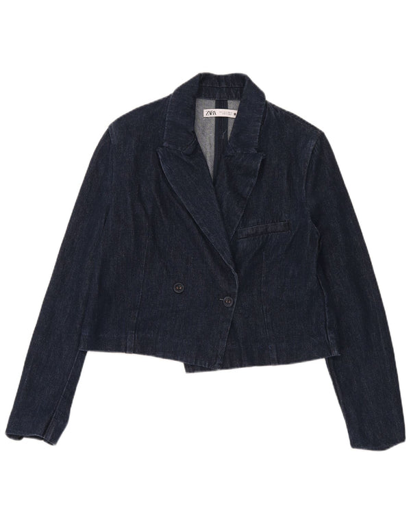 Jachetă Blazer de denim cu două piept pentru femei Zara UK 10 Mic Bleumarin