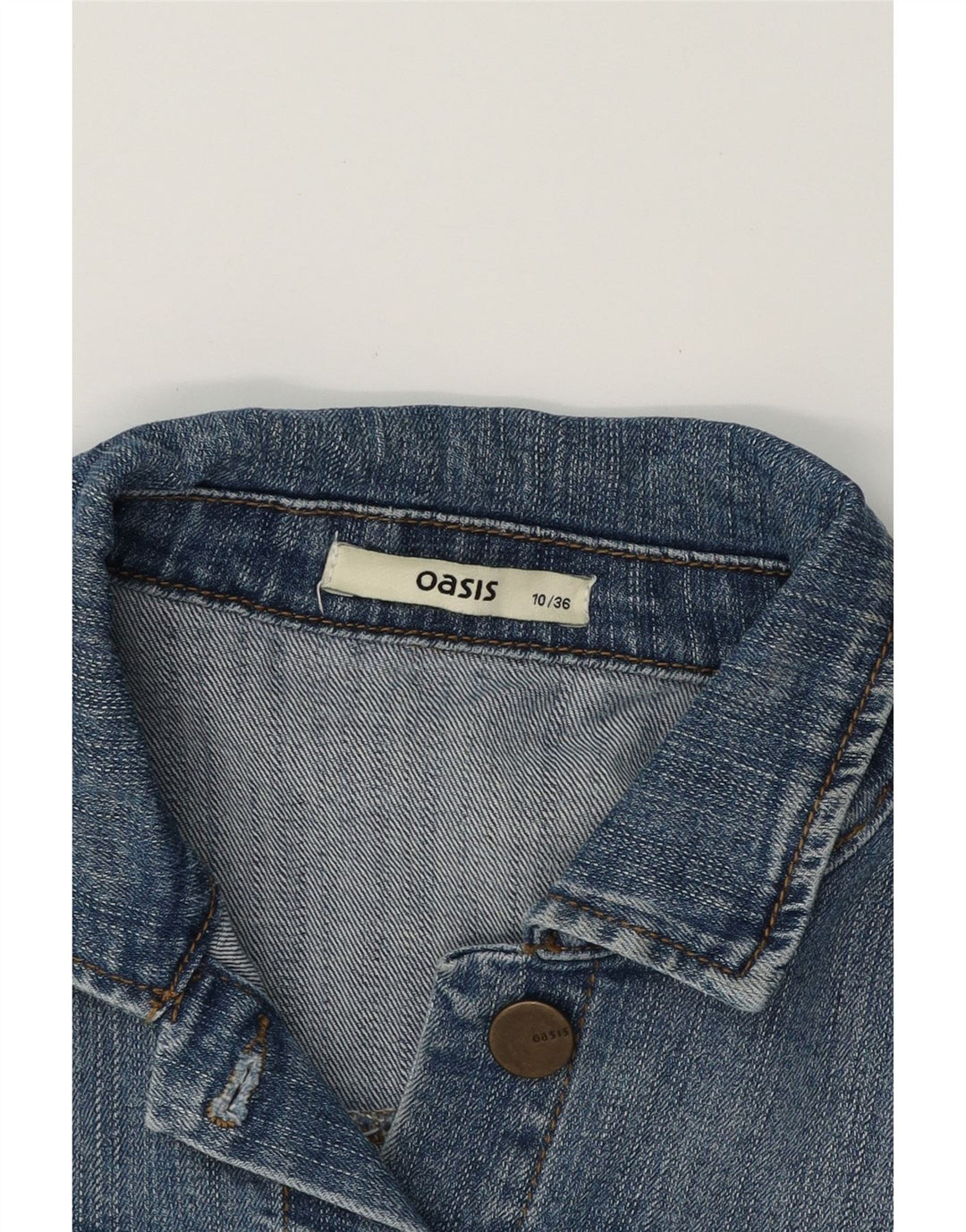 OASIS Womens Crop Denim Jacket UK 10 Small Blue Cotton Vintage Oasis and Second-Hand Oasis from Messina Hembry 