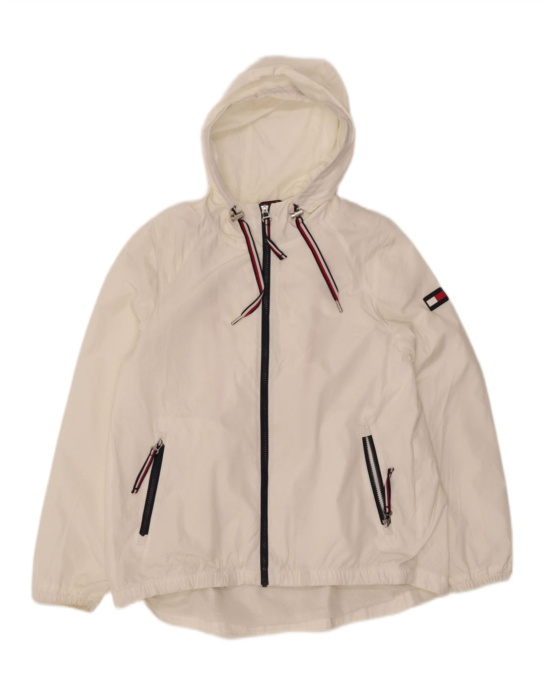 TOMMY HILFIGER Womens Oversized Hooded Rain Jacket UK 10 Small White