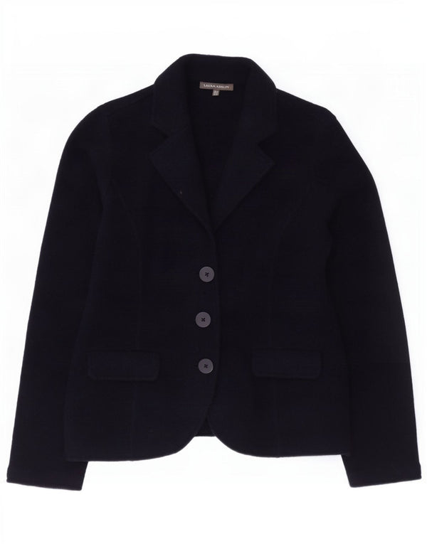 Jachetă blazer tricot cu 3 nasturi pentru femei Laura Ashley UK 12 Medium Bleumarin