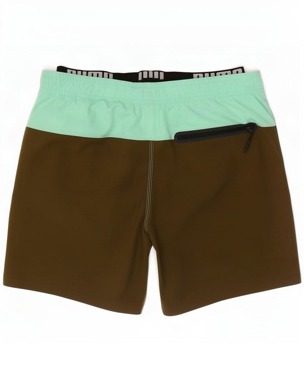 Puma Mens Graphic Swimming Shorts XS Khaki Colourblock Polyester