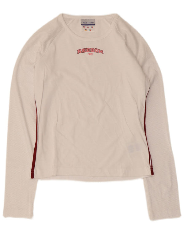 Top grafic Reebok pentru femei cu mânecă lungă UK 10, bumbac alb mic