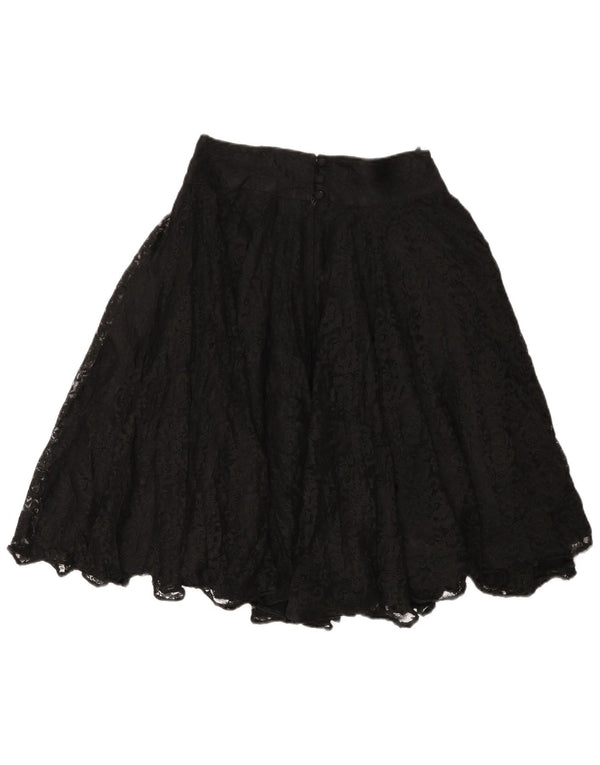 Fusta evazată din dantelă pentru femei vintage IT 44 Medium W28 Negru Floral Viscoză
