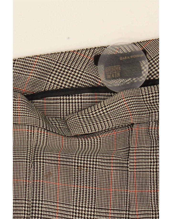 Pantaloni de costum pentru femei Bootcut Zara EU 38 Mici L28 L32 Lână gri Houndstooth
