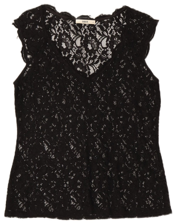 Bluză Oasis pentru femei See Through Lace Top UK 12 Medium Black Floral