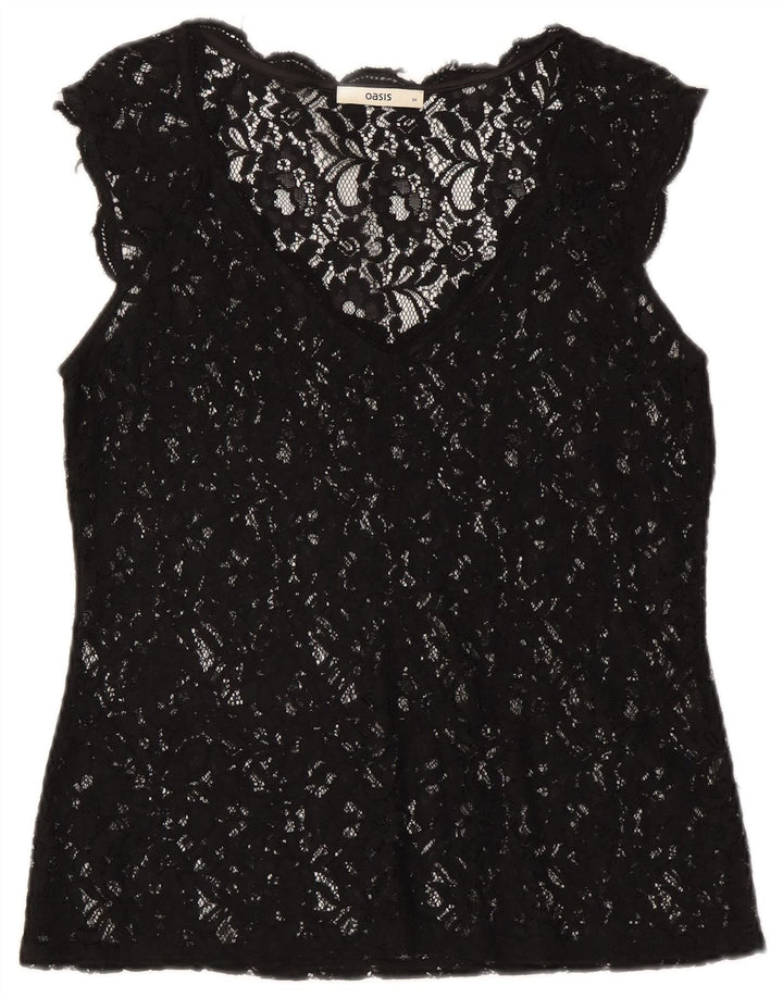 Bluză Oasis pentru femei See Through Lace Top UK 12 Medium Black Floral