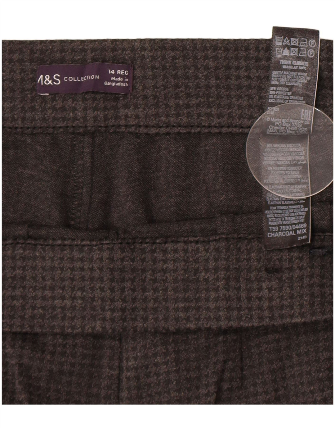 Pantaloni pentru femei Marks & Spencer UK 14 Large W32 L28 Gri Houndstooth