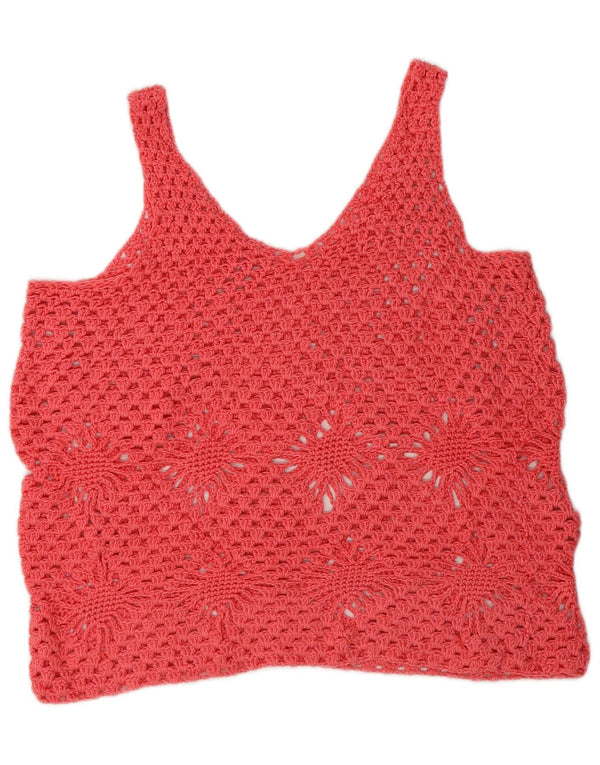 Vestă din croșetat cu vedere prin epocă pentru femei vintage UK 14 Medium Pink Floral
