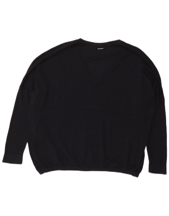 Dkny Pulover cu decolteu în V cu grafică supradimensionată pentru femei UK 14 Large Negru