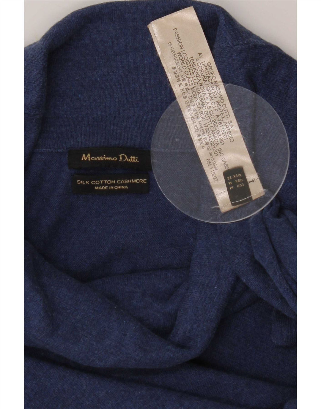 Pulover pentru femei Massimo Dutti cu gât rulat din mătase albastru mediu UK 12