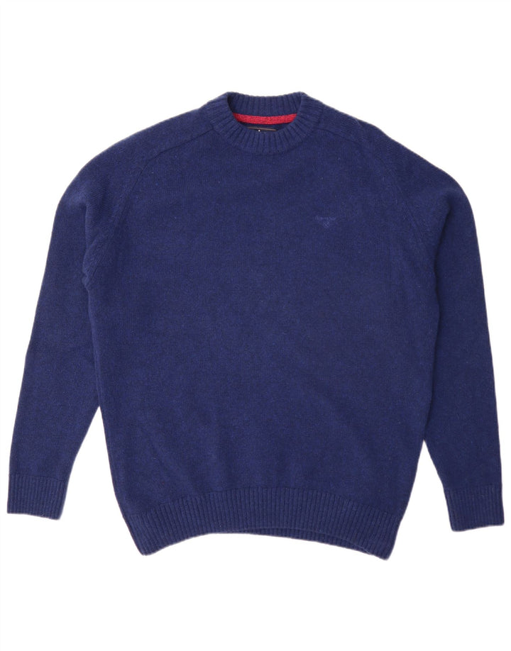 Pulover Barbour pentru bărbați cu gât roșu, XL, lână albastră