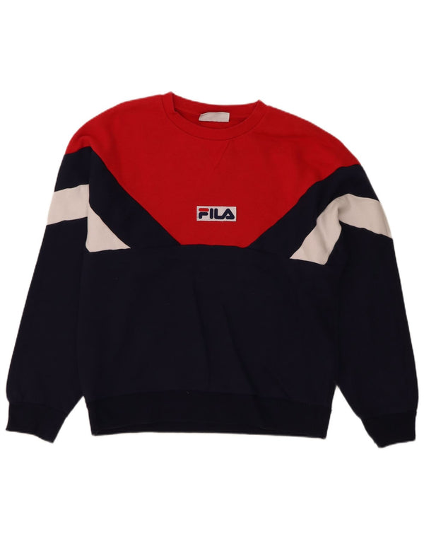 Fila Mens Graphic Sweatshirt Jumper XL Navy Blue Colourblock Cotton