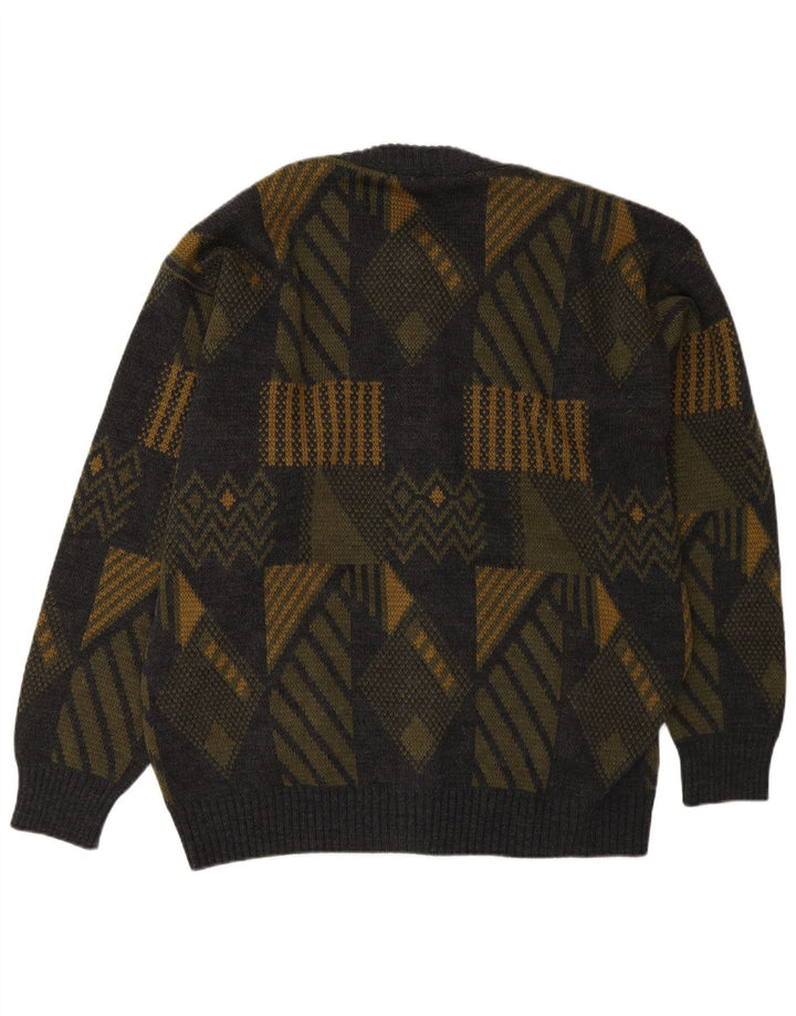 Cardigan vintage pentru bărbați, mare, gri, geometric, poliacrilic
