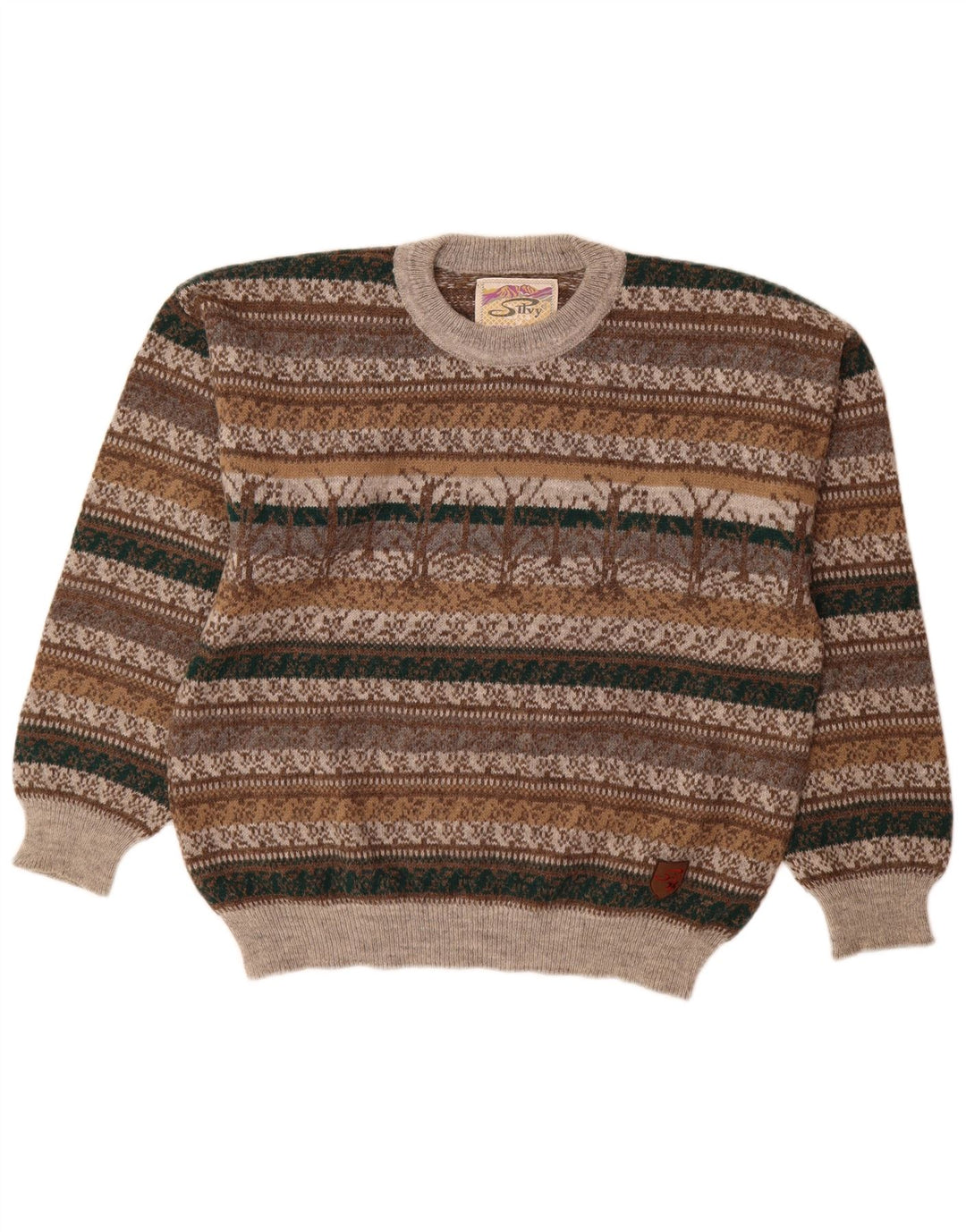 Pulover pentru bărbați Silvy cu gât roșu IT 48 Medium Gri Fair Isle Lână de alpaca