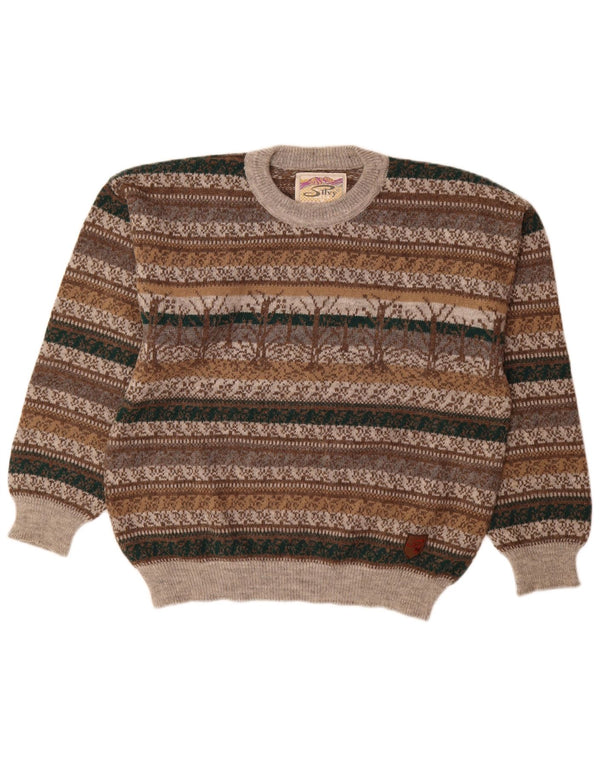 Pulover pentru bărbați Silvy cu gât roșu IT 48 Medium Gri Fair Isle Lână de alpaca