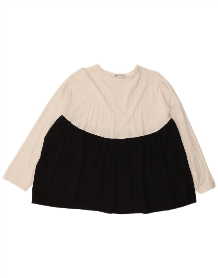 Top supradimensionat pentru femei Zara cu mânecă lungă UK 14 Medium White Colorblock