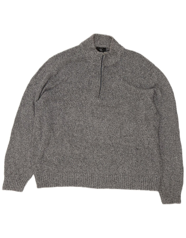 Pulover Calvin Klein pentru bărbați, cu fermoar, cu gât, 2XL, bumbac cu pete gri