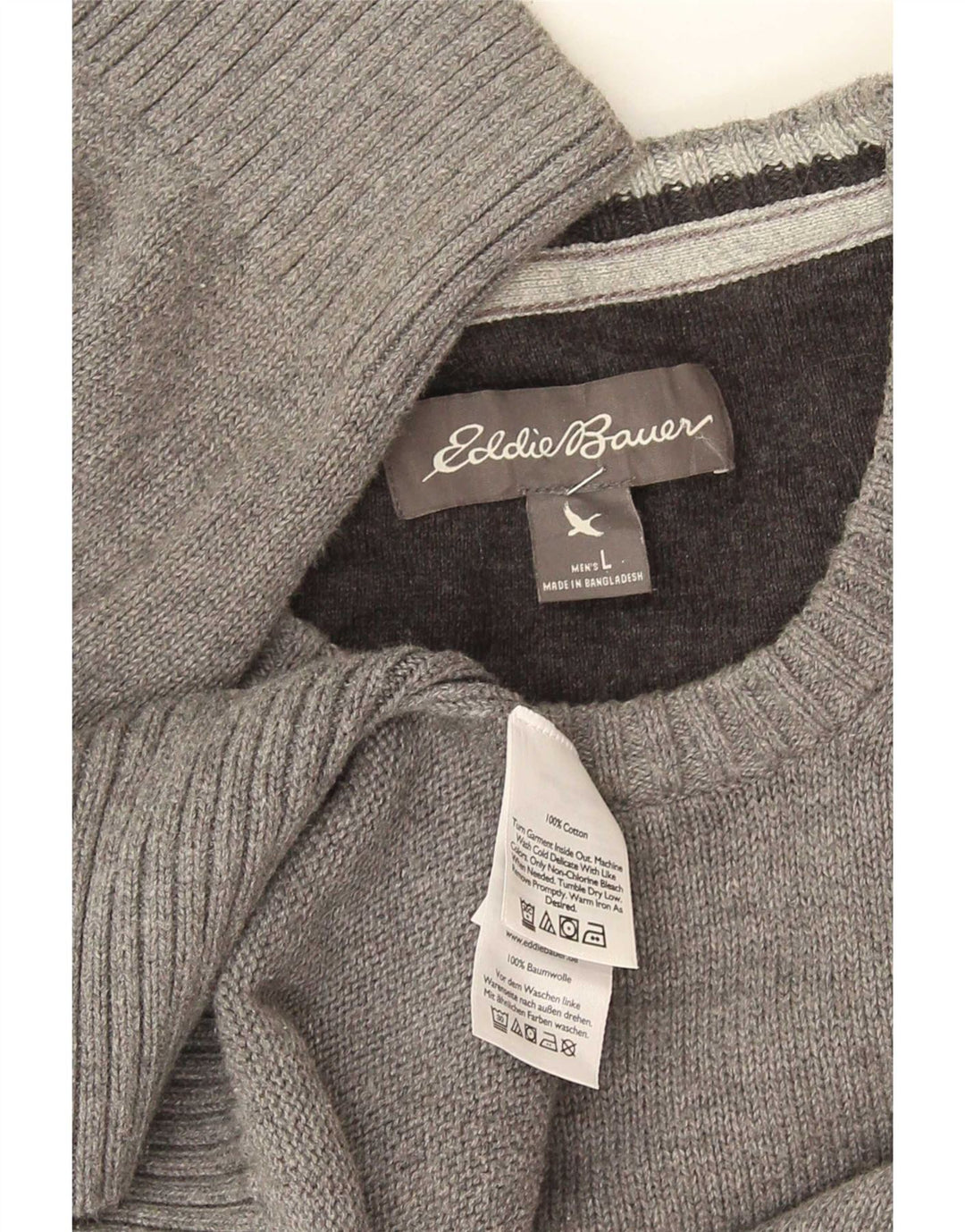 Eddie Bauer Pulover pentru bărbați cu gât roșu, bumbac mare, gri