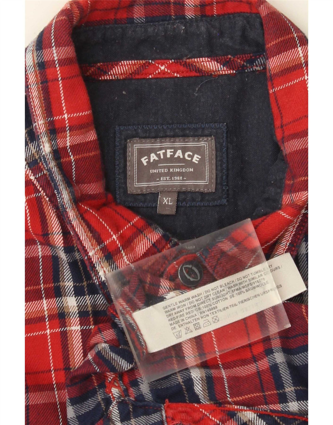 Cămașă de flanel pentru bărbați Fat Face XL, bumbac cu carouri roșii