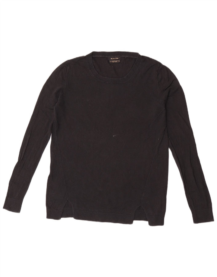 Pulover Massimo Dutti pentru damă cu gât roșu, bumbac negru mediu UK 14