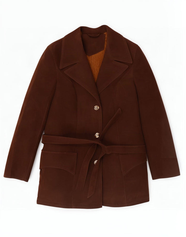Jachetă de piele de piele vintage pentru femei UK 14 maro mediu