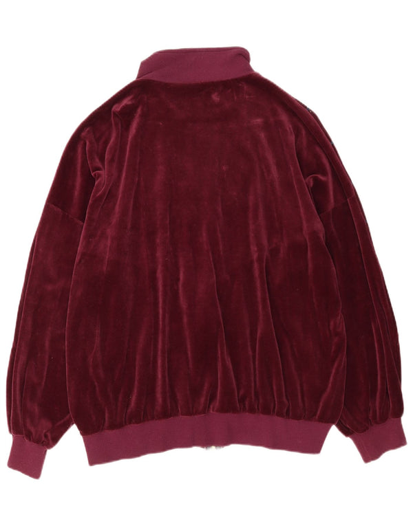 Jachetă de trening din velur vintage pentru femei UK 20 2XL Burgundy cu dungi