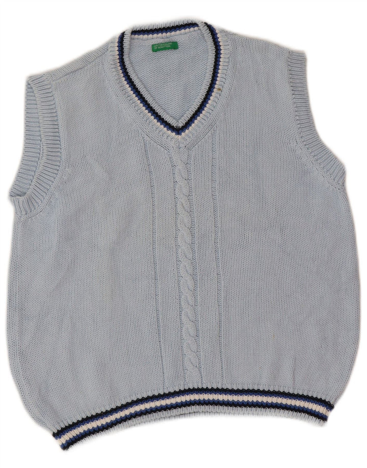 Benetton Boys Vest Tank Top 7-8 Ani Blue Striped