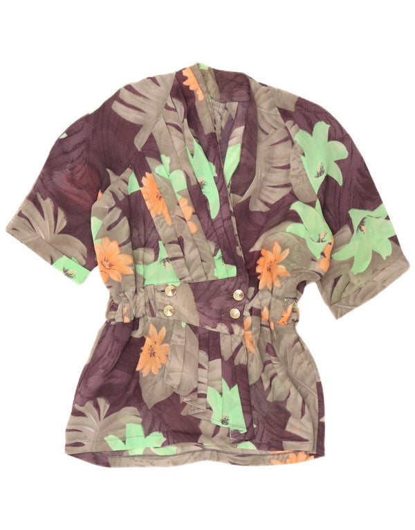 Jachetă vintage pentru femei la dublu piept UK 16, mare, gri, florală