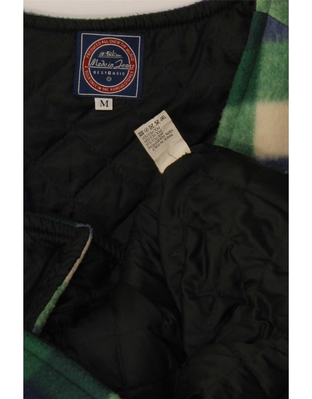 Gilet vintage pentru bărbați din fleece UK 38 Medium Green Gingham Poliester