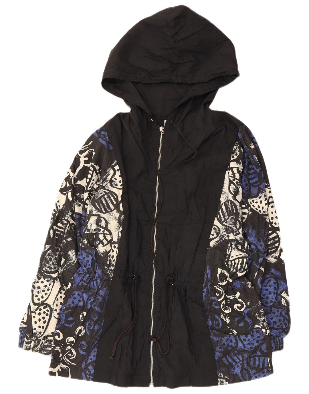 Jachetă parka cu glugă vintage pentru femei cu model abstract EU 38 mediu negru