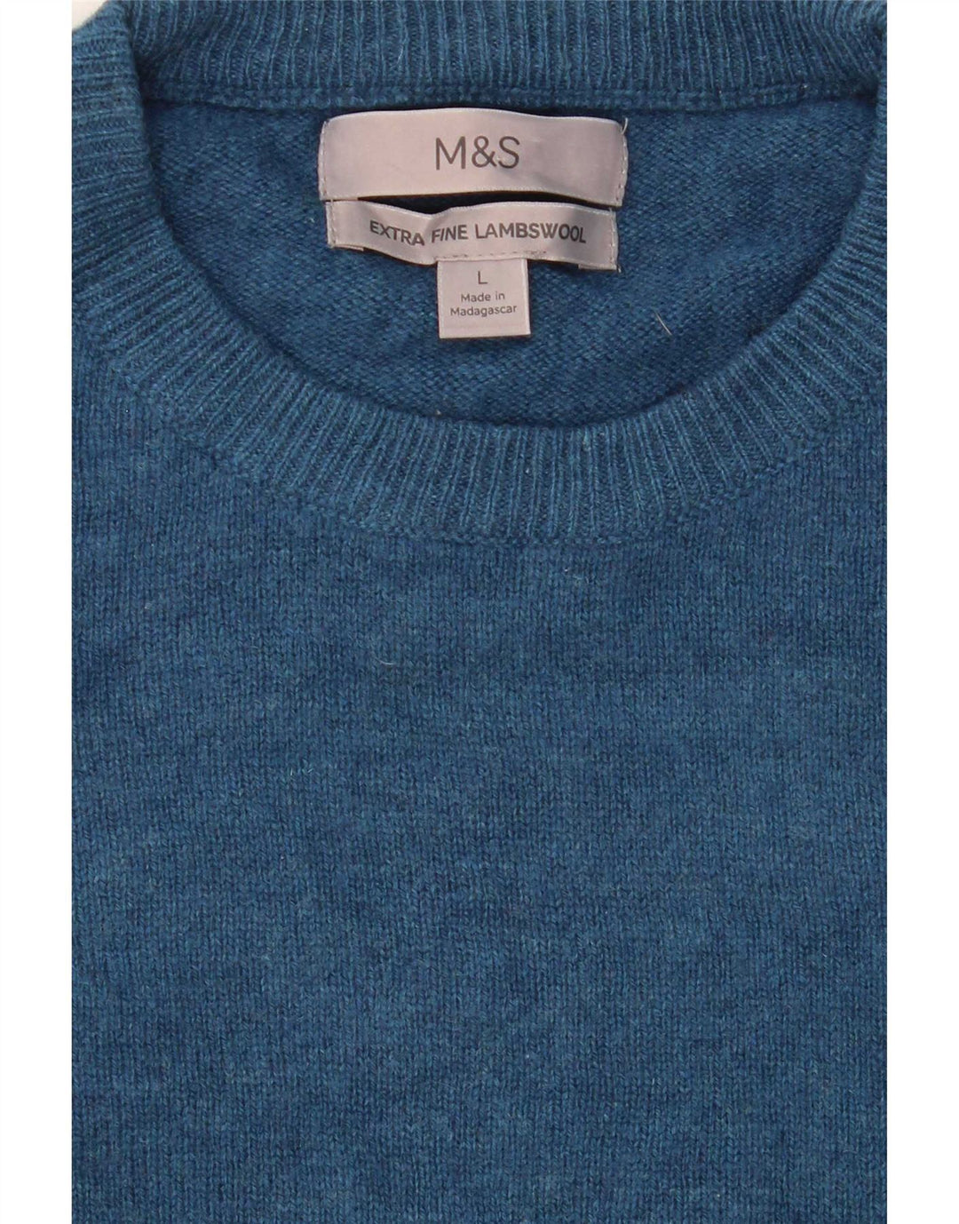 Pulover pentru bărbați Marks & Spencer cu gât roșu, lână de miel mare, albastră