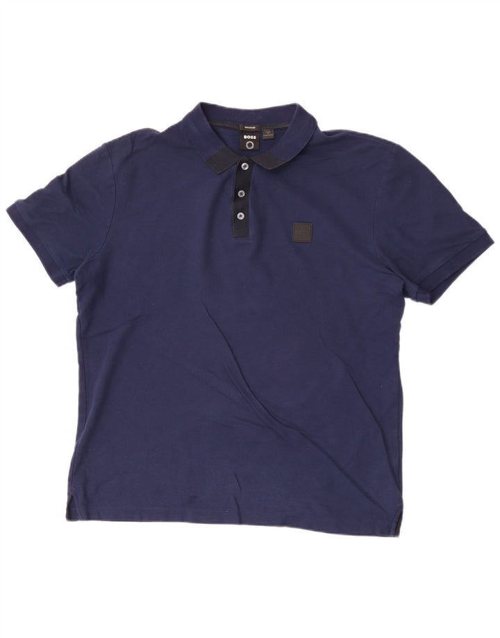 Cămașă polo pentru bărbați Hugo Boss, mare din bumbac bleumarin