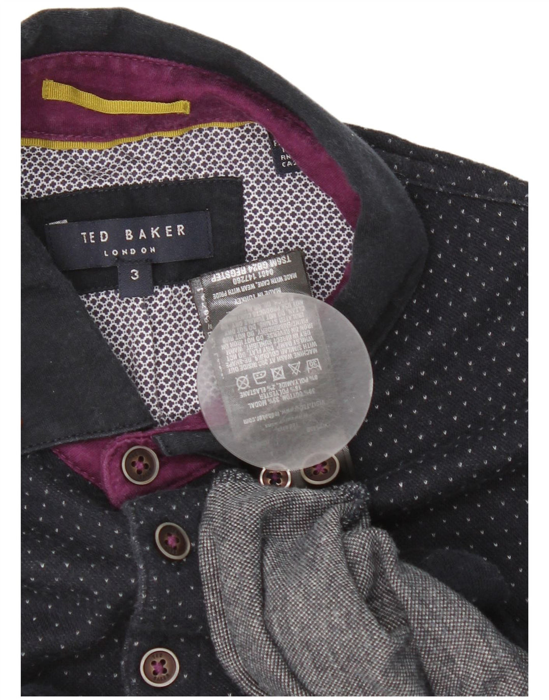 Tricou polo pentru bărbați Ted Baker Mărimea 3, bumbac cu pete, albastru marin mediu