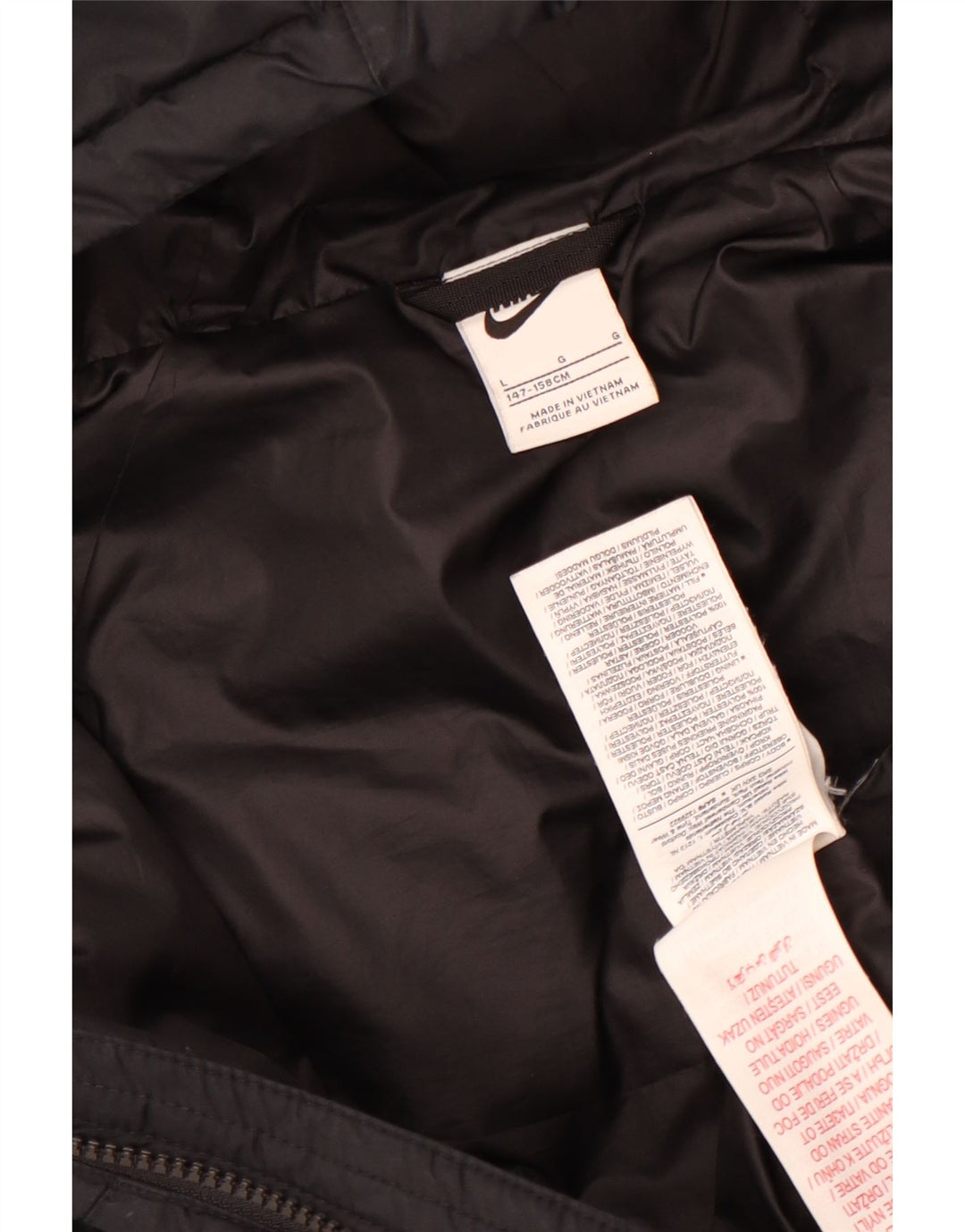 Jachetă căptușită cu glugă Nike pentru băieți 12-13 ani, mare, negru, poliester