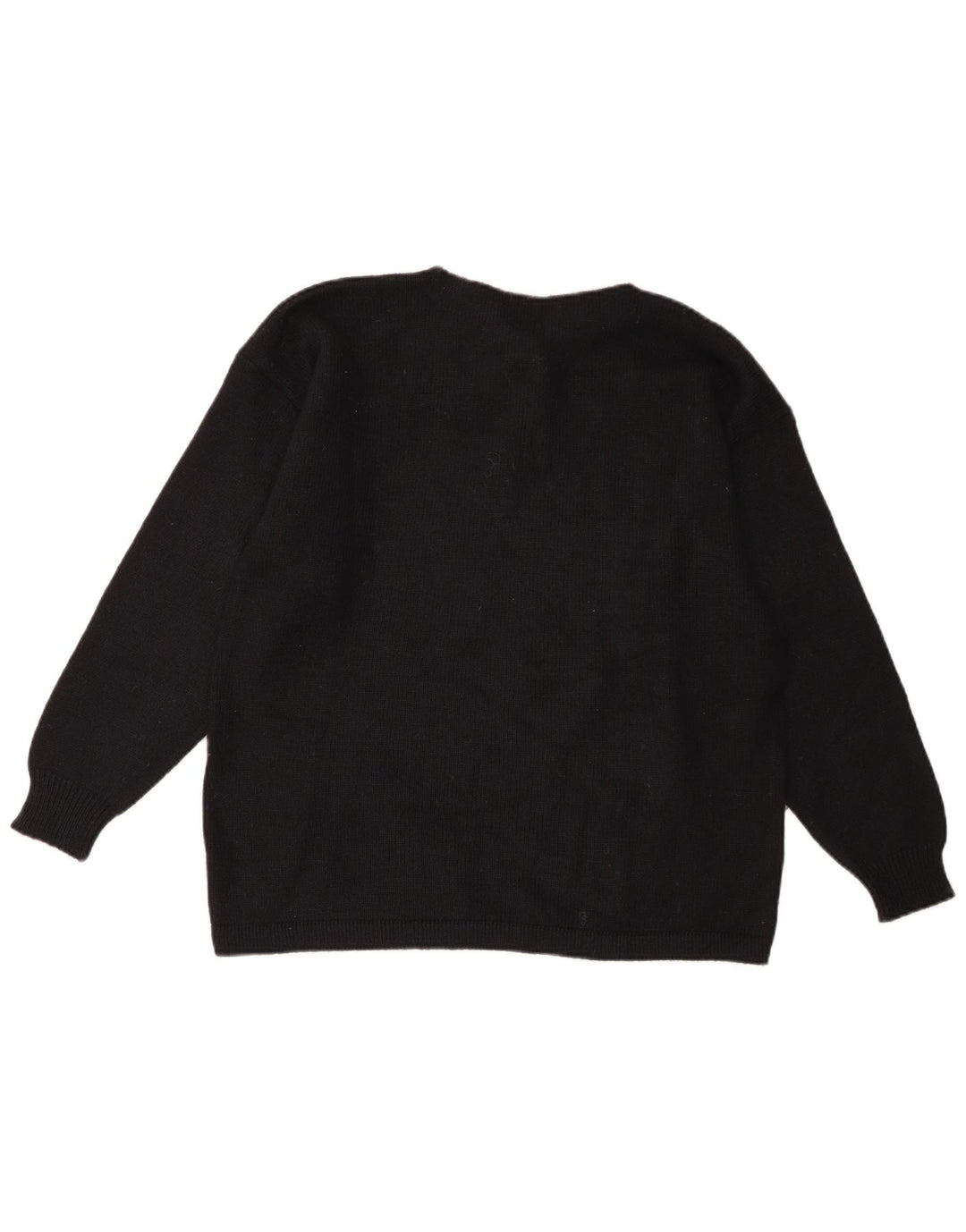 Pulover vintage cu gât polo pentru femei UK 14 Medium Black Colorblock