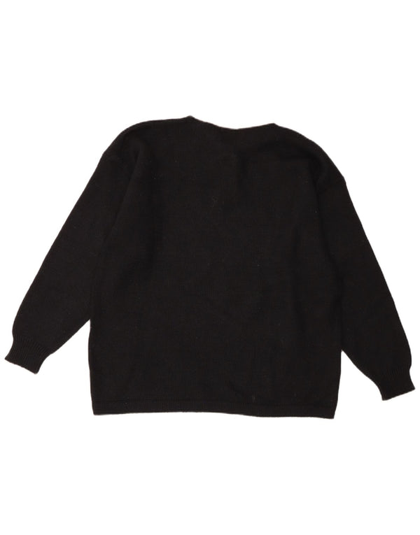 Pulover vintage cu gât polo pentru femei UK 14 Medium Black Colorblock