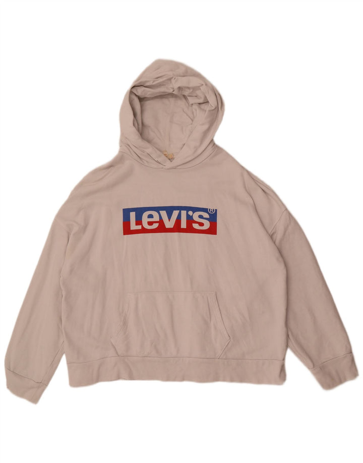 Pulover cu glugă supradimensionat cu grafic Levi's pentru femei UK 14 Bumbac alb mediu