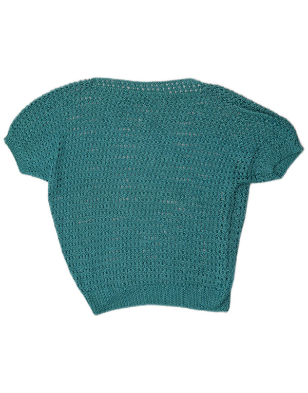 Pulover vintage pentru femei cu mânecă scurtă cu gât de barcă UK 16 Large Blue