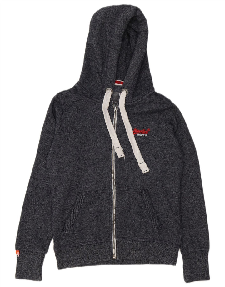 Pulover Superdry pentru bărbați, cu fermoar, bumbac cu pete, gri mediu