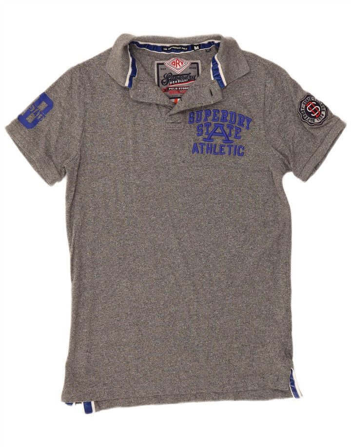 SUPERDRY tricou polo cu grafică pentru bărbați, bumbac gri mediu