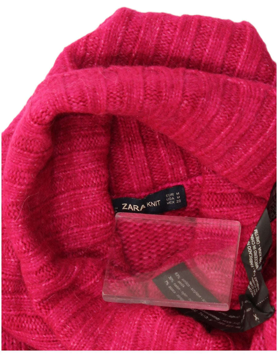 Pulover supradimensionat pentru femei Zara, cu gât rulat, UK 14, acrilic, roz mediu