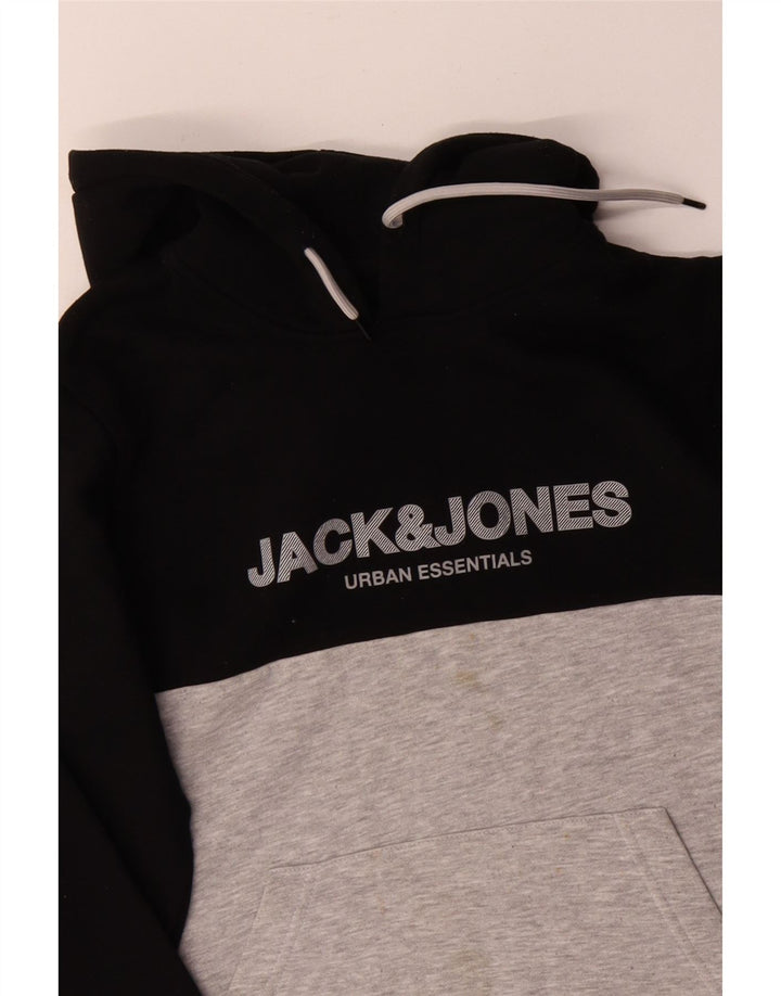 JACK & JONES Pulover cu glugă cu grafică pentru bărbați, mic, negru, din bumbac