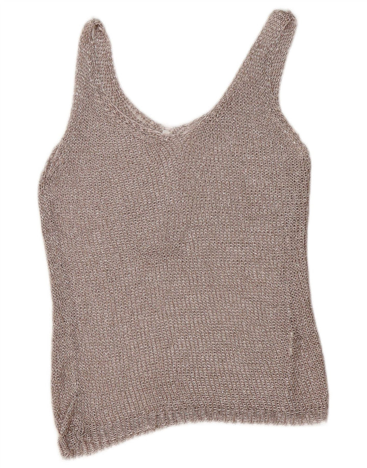 Vest de croșetat vintage pentru femei UK 12 Medium Silver