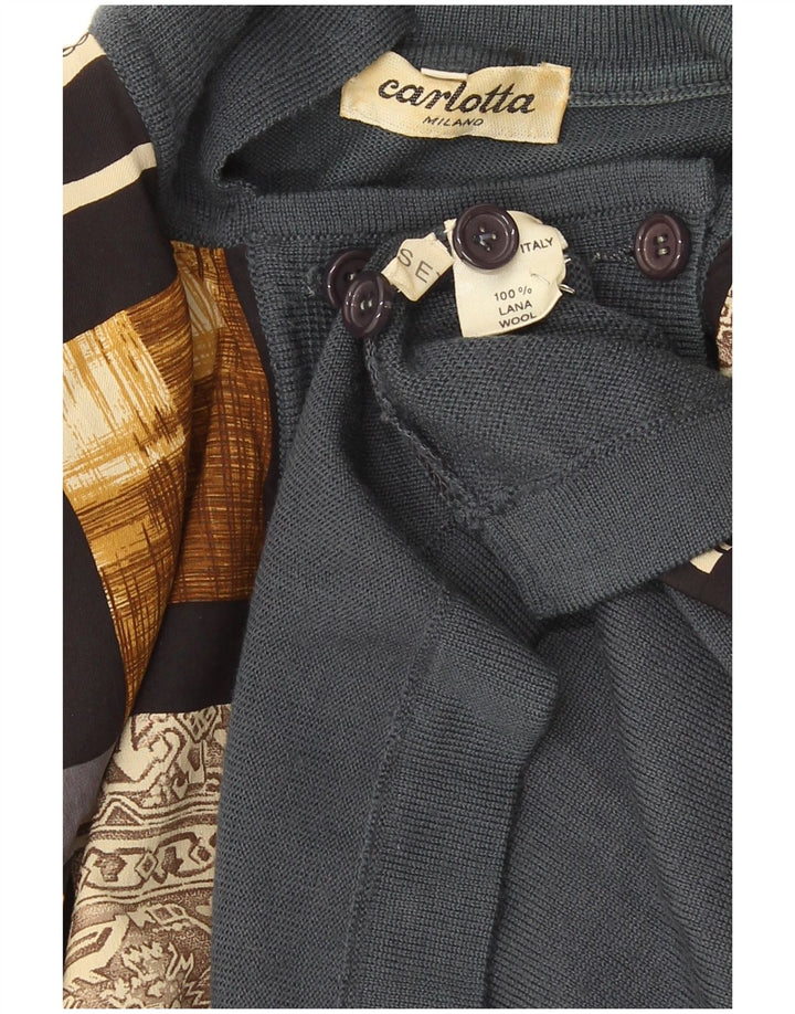 Pulover cardigan vintage pentru femei la dublu piept UK 14, gri mediu, mozaic