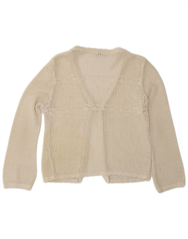 Pulover vintage cardigan croșetat pentru femei UK 12 Medium White