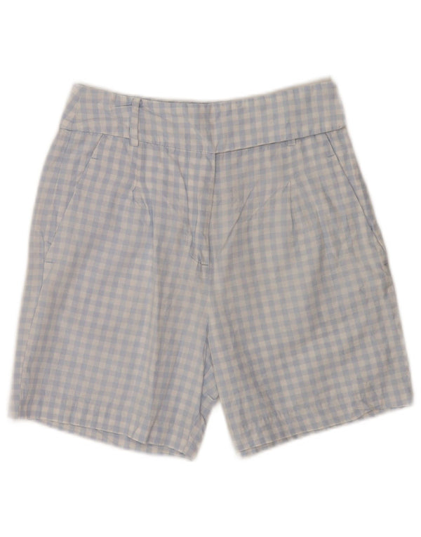 Pantaloni scurți chino cu talie înaltă Benetton pentru femei UK 6 Small W26 Blue Gingham Bumbac