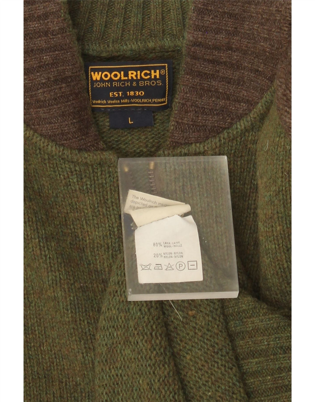 Pulover cardigan grafic pentru bărbați Woolrich, lână mare, verde