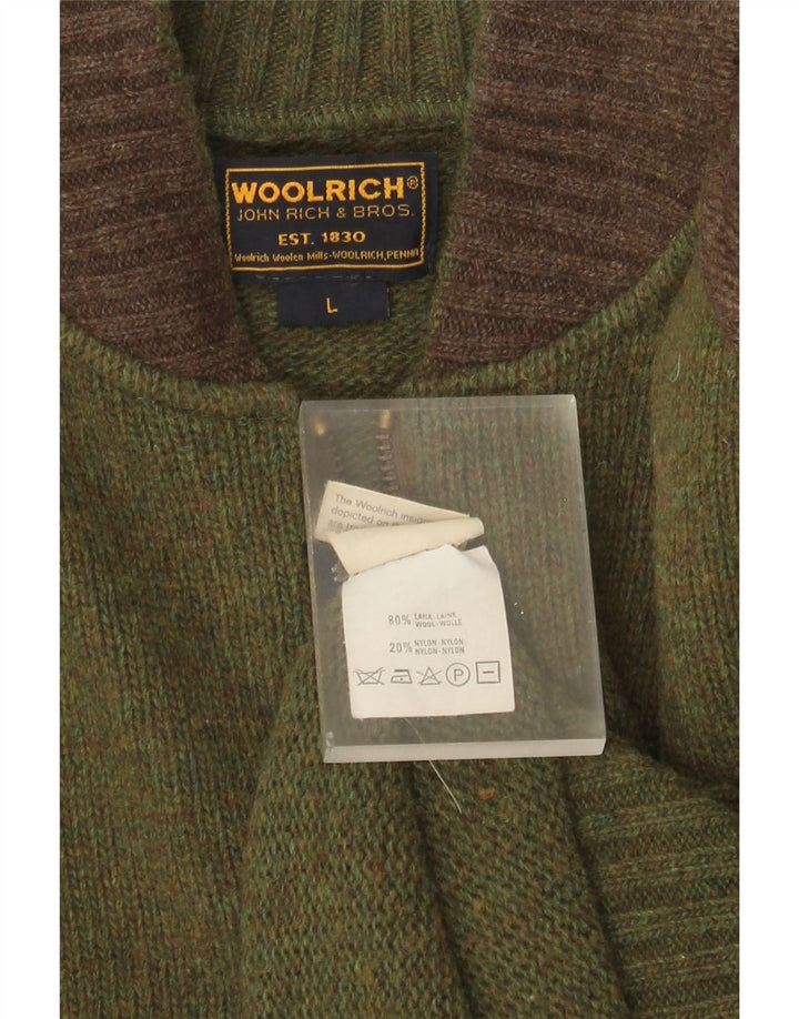 Pulover cardigan grafic pentru bărbați Woolrich, lână mare, verde